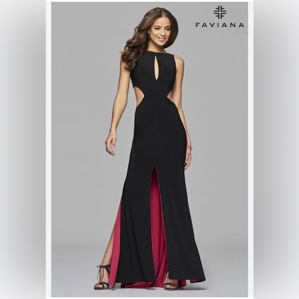Size 0 Faviana 7897 Black Fuchsia Hot Pink Sexy gown Prom Dress Double leg slits